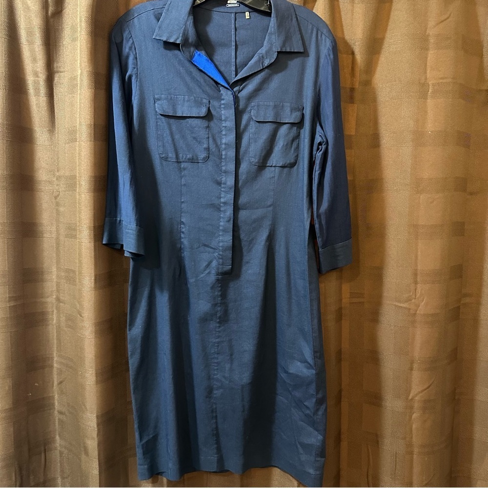 Elie Tahari Blue Ribbon Accent MIDI Dress size 8‎ with Sheer Sleeves